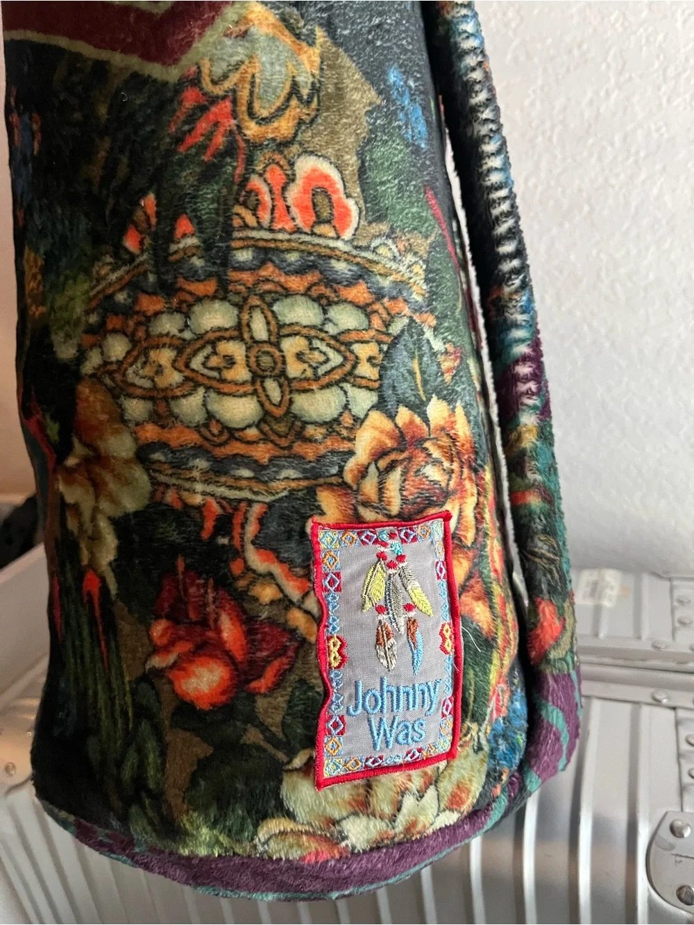 Johnny was reversible blanket in drawstring bag